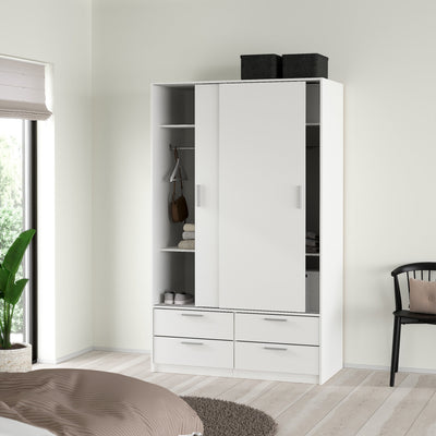 Line Wardrobe with 2 Sliding Doors and 4 Drawers, White – FTG, view 9