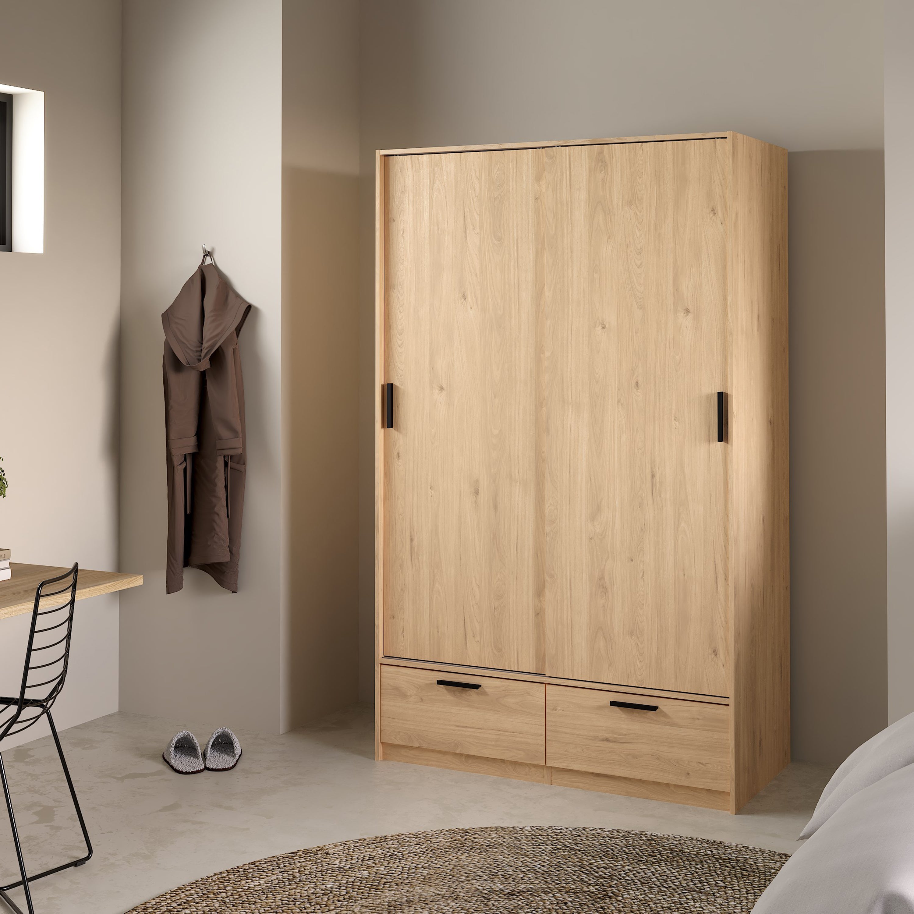 Line Wardrobe with 2 Doors 2 Drawers in Jackson Hickory Oak – FTG, view 6