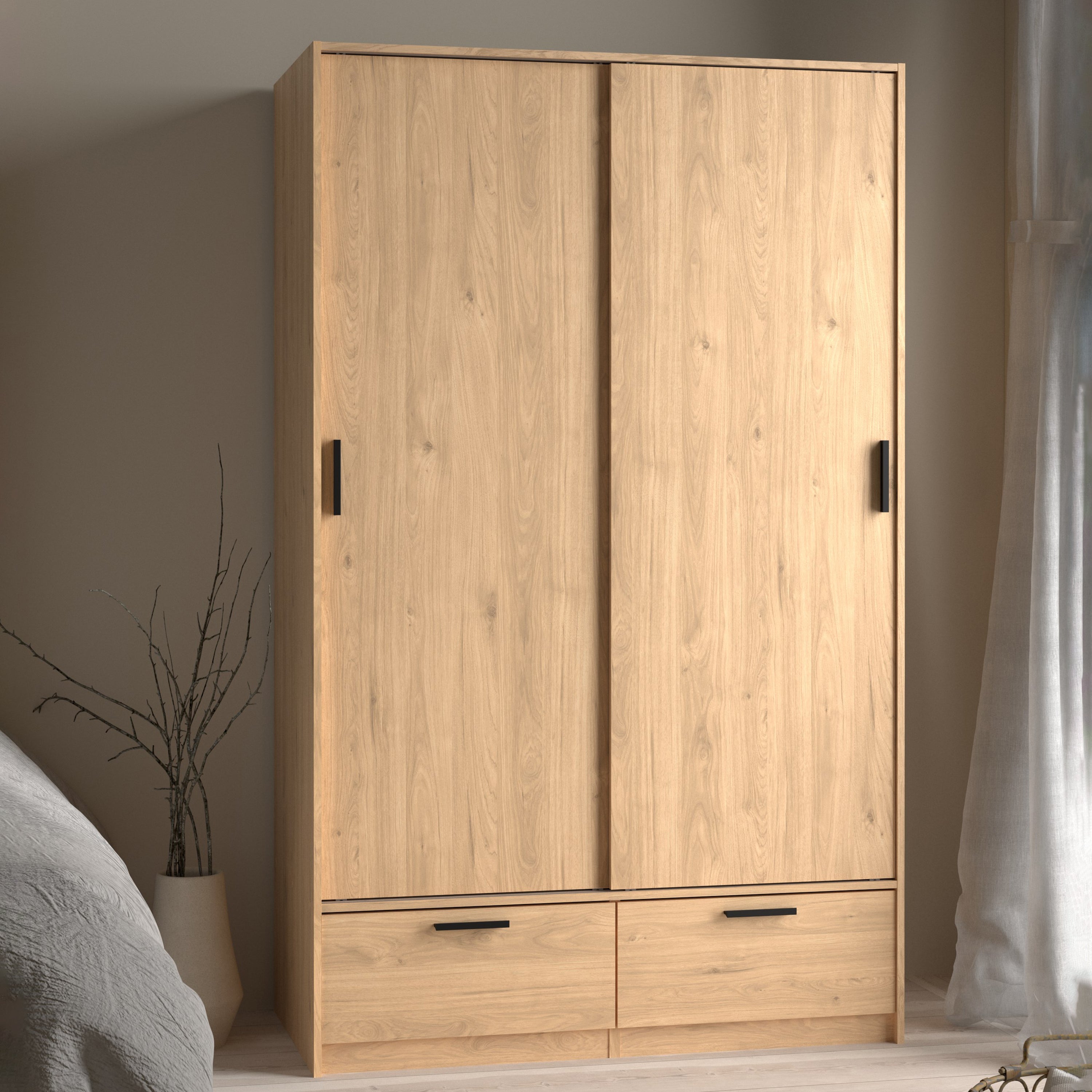 Line Wardrobe with 2 Doors 2 Drawers in Jackson Hickory Oak – FTG, view 8