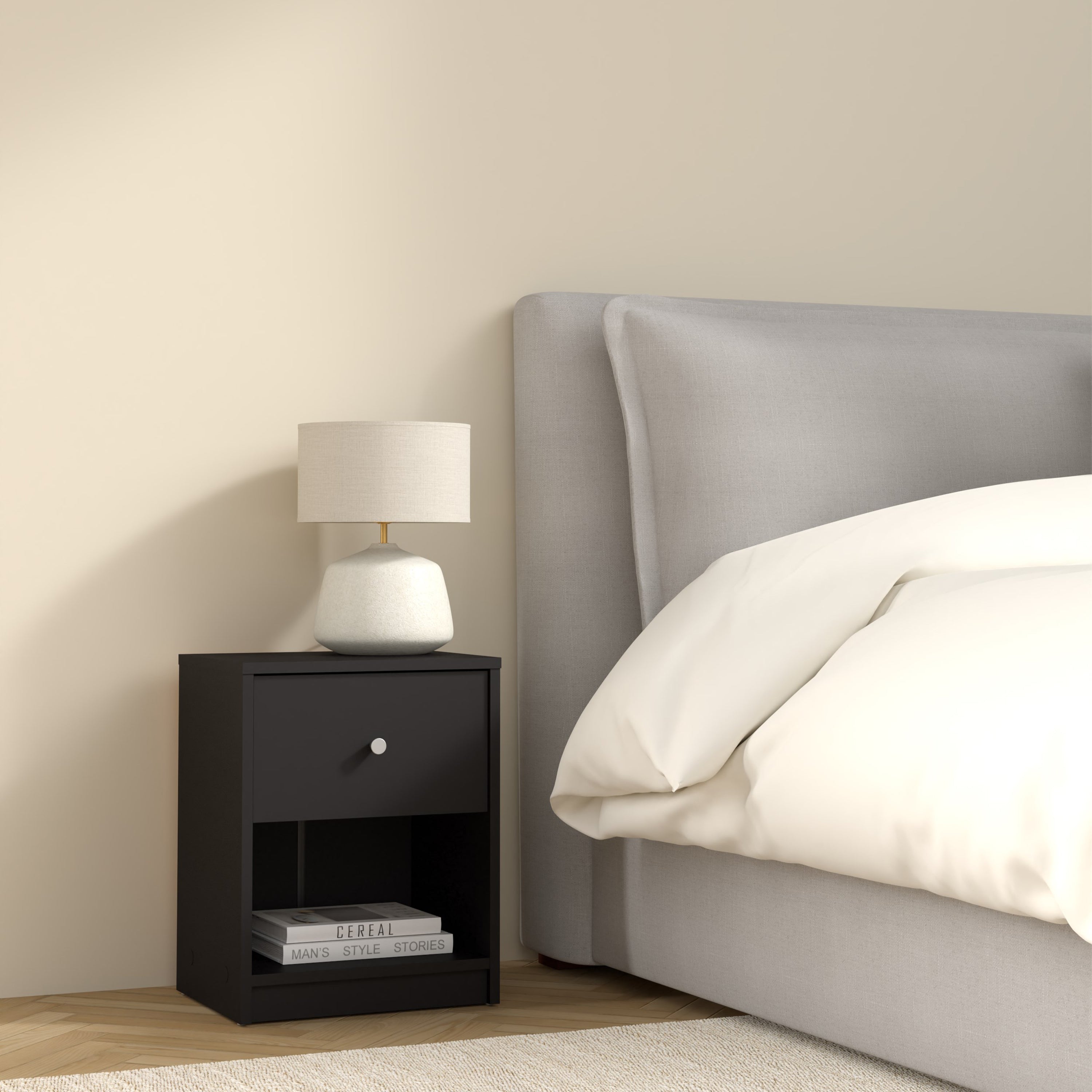 May Bedside 1 Drawer in Black – FTG, view 7