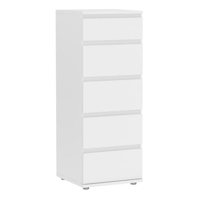 Nova Narrow Chest of 5 Drawers in White – FTG