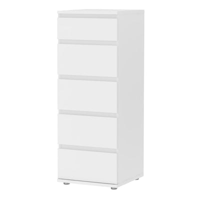 Nova Narrow Chest of 5 Drawers in White – FTG, view 2