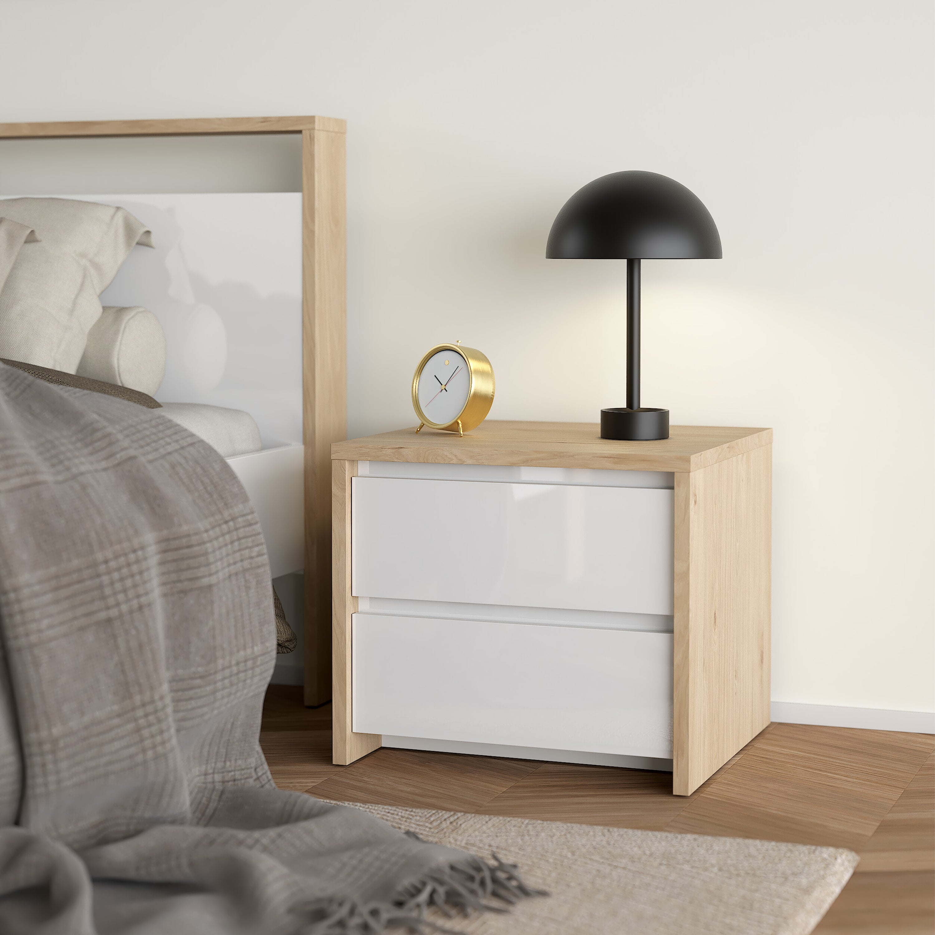 Next Nightstand 2 drawers Jackson Hickory White high gloss – FTG, view 7