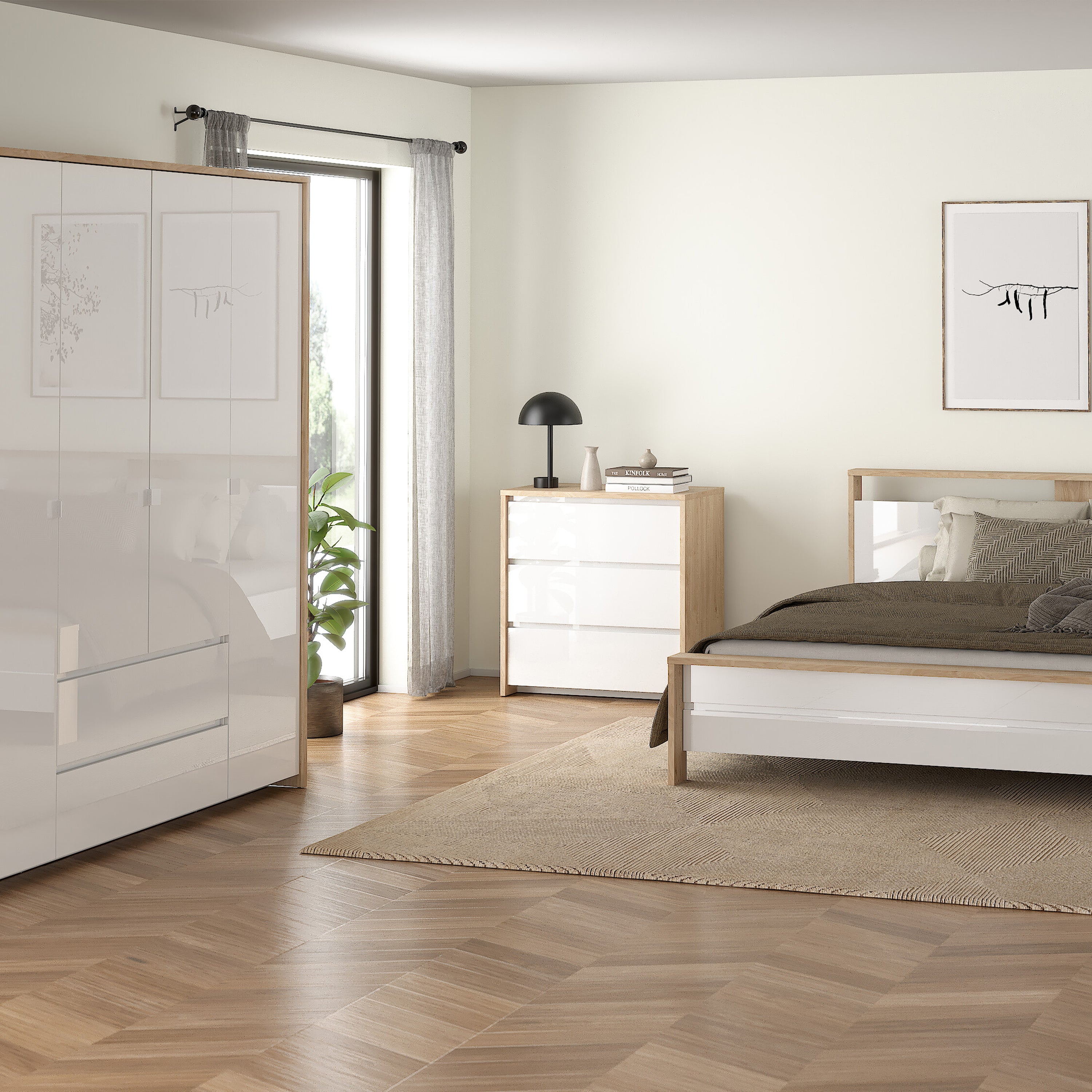 Next Chest 3 drawers Jackson Hickory White high gloss – FTG, view 6