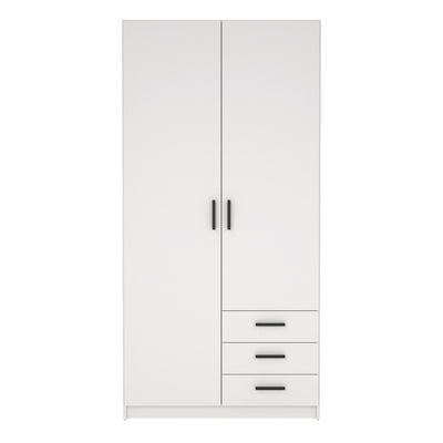Sprint Wardrobe with 2 Doors + 3 Drawers in White