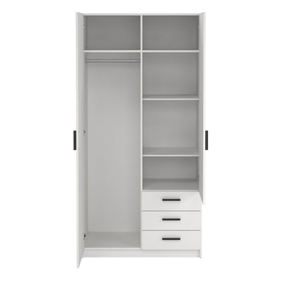 Sprint Wardrobe with 2 Doors + 3 Drawers in White