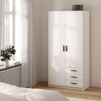 Sprint Wardrobe with 2 Doors + 3 Drawers in White