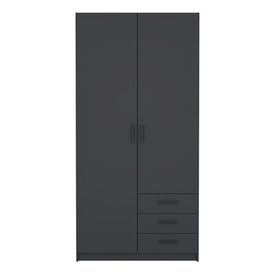 Sprint Wardrobe with 2 Doors + 3 Drawers in Matt Grey
