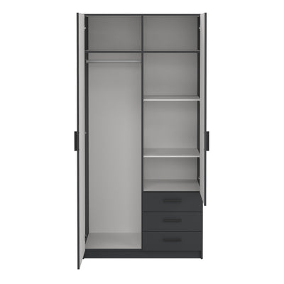 Sprint Wardrobe with 2 Doors + 3 Drawers in Matt Grey