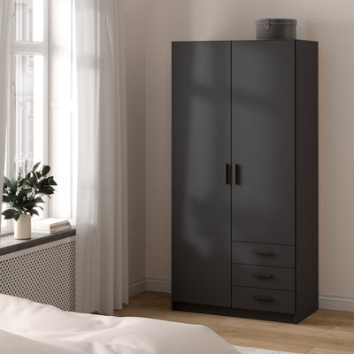 Sprint Wardrobe with 2 Doors + 3 Drawers in Matt Grey