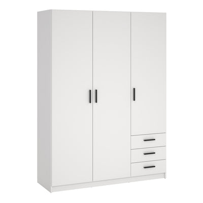 Sprint Wardrobe with 3 Doors + 3 Drawers in White