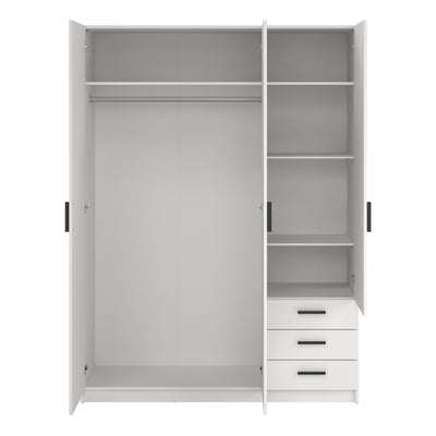 Sprint Wardrobe with 3 Doors + 3 Drawers in White