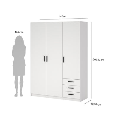 Sprint Wardrobe with 3 Doors + 3 Drawers in White