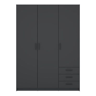 Sprint Wardrobe with 3 Doors + 3 Drawers in Matt Grey