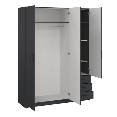 Sprint Wardrobe with 3 Doors + 3 Drawers in Matt Grey