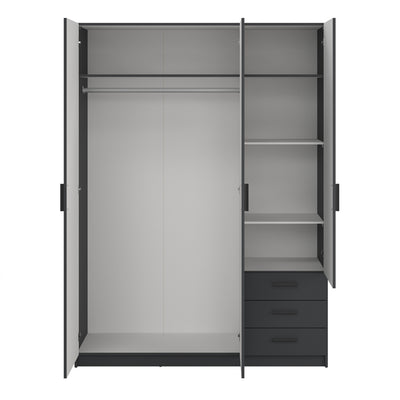 Sprint Wardrobe with 3 Doors + 3 Drawers in Matt Grey