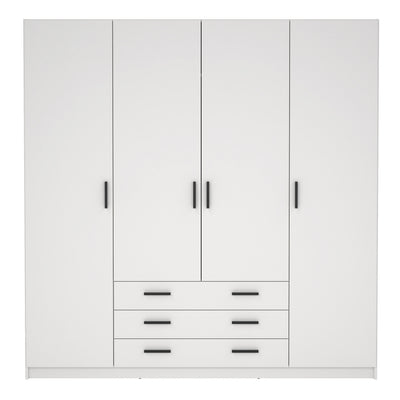 Sprint Wardrobe with 4 Doors + 3 Drawers in White