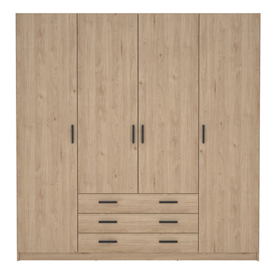Sprint Wardrobe with 4 Doors + 3 Drawers in Jackson Hickory