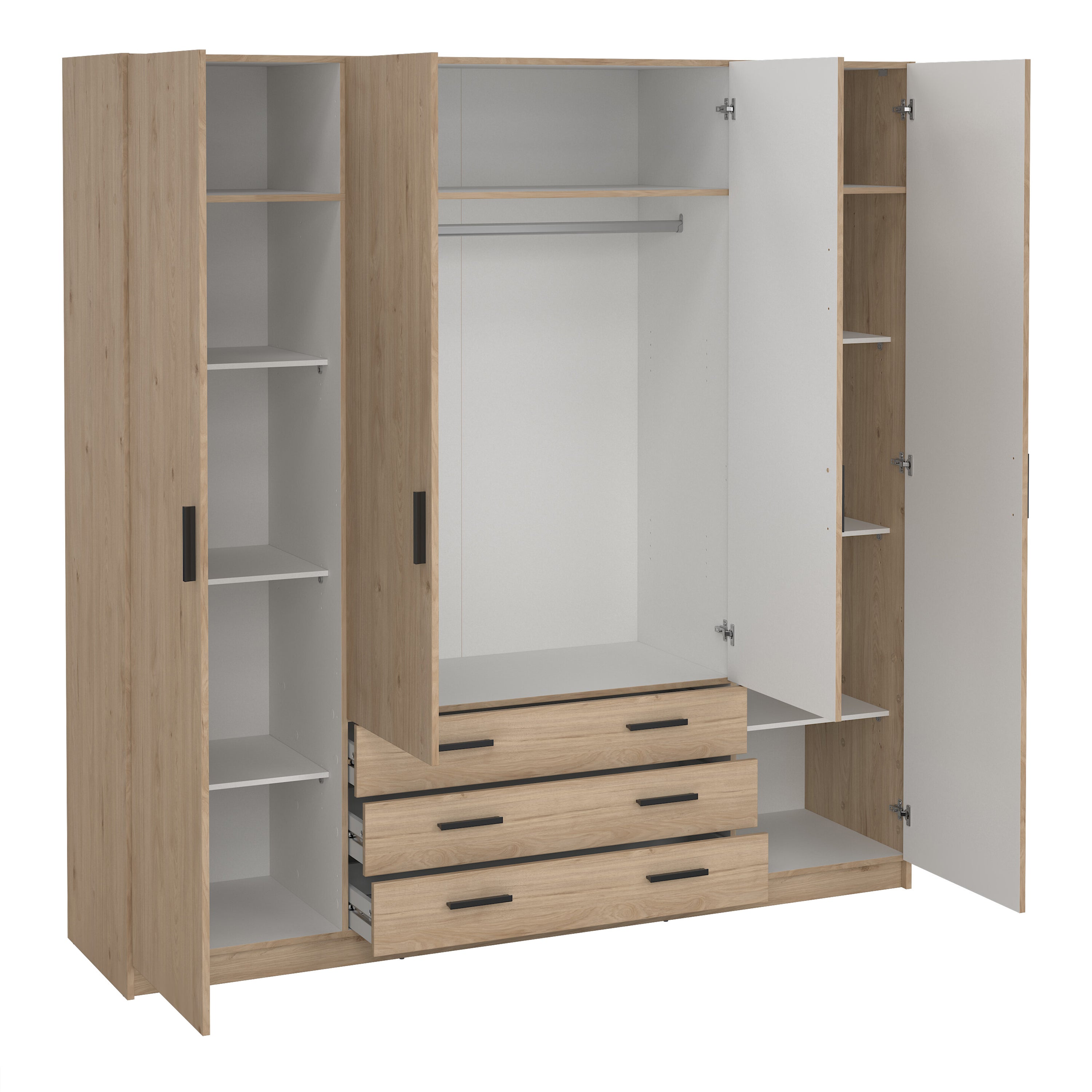 Sprint Wardrobe with 4 Doors + 3 Drawers in Jackson Hickory