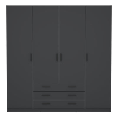 Sprint Wardrobe with 4 Doors + 3 Drawers in Matt Grey
