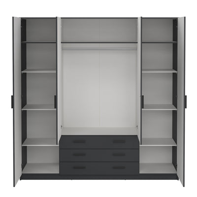 Sprint Wardrobe with 4 Doors + 3 Drawers in Matt Grey