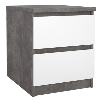 Naia Bedside 2 drawers in Concrete/White high gloss – FTG