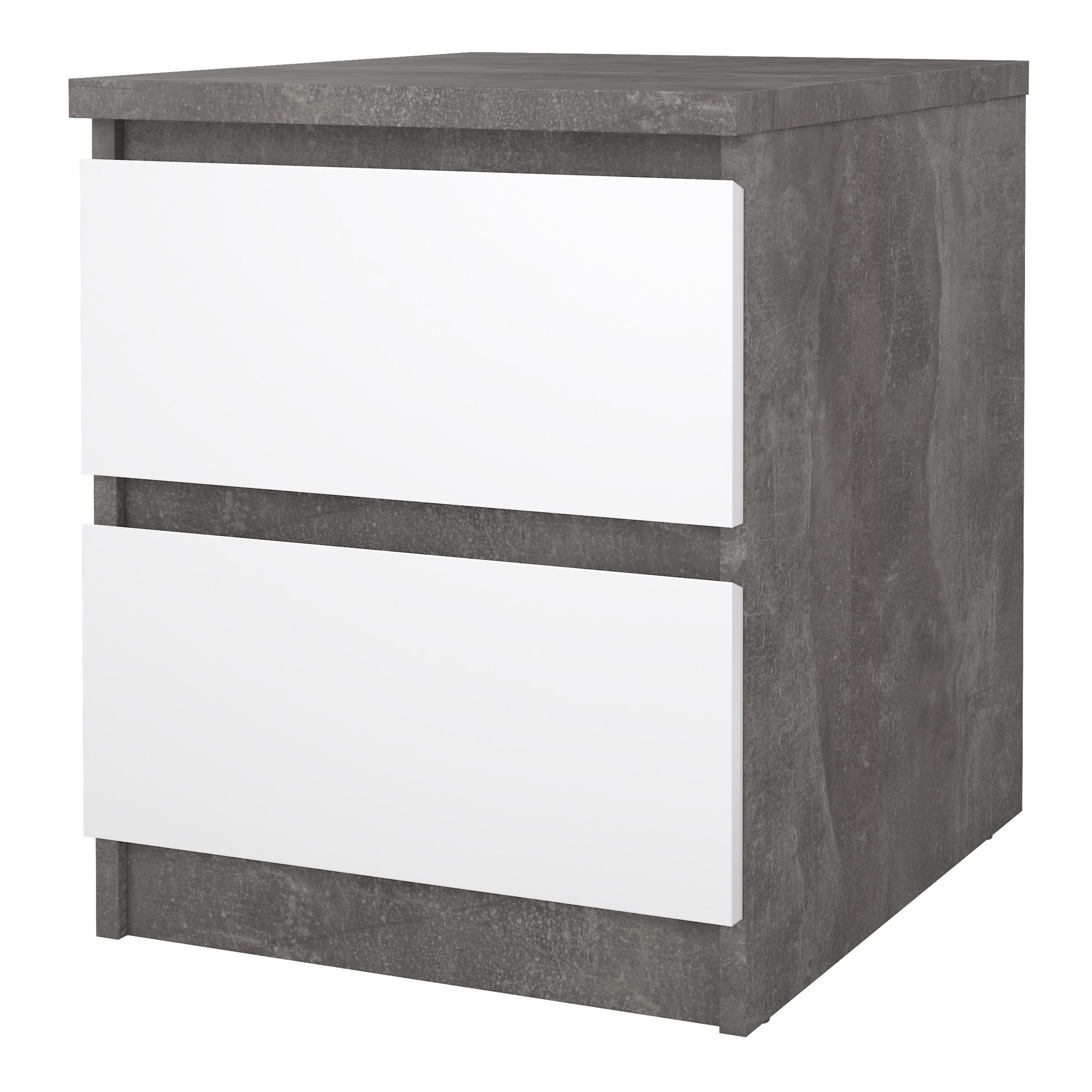 Naia Bedside 2 drawers in Concrete/White high gloss – FTG, view 3