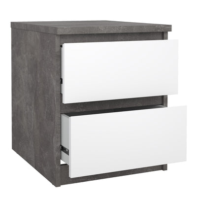 Naia Bedside 2 drawers in Concrete/White high gloss – FTG, view 4