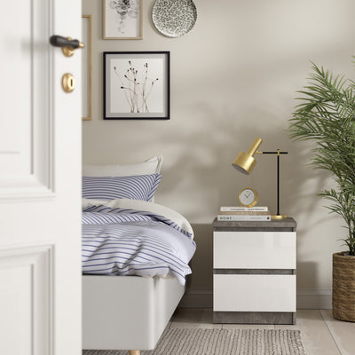 Naia Bedside 2 drawers in Concrete/White high gloss – FTG, view 5