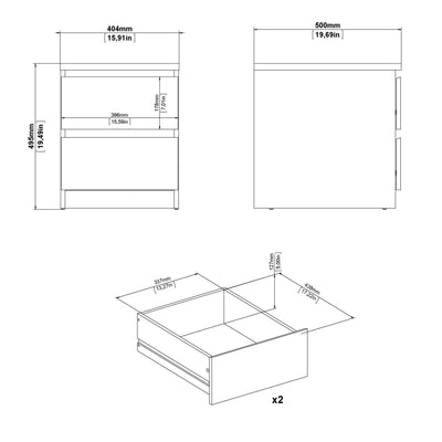 Naia Bedside 2 drawers in Concrete/White high gloss – FTG, view 8