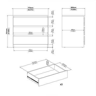 Naia Chest of 3 Drawers in Cashmere