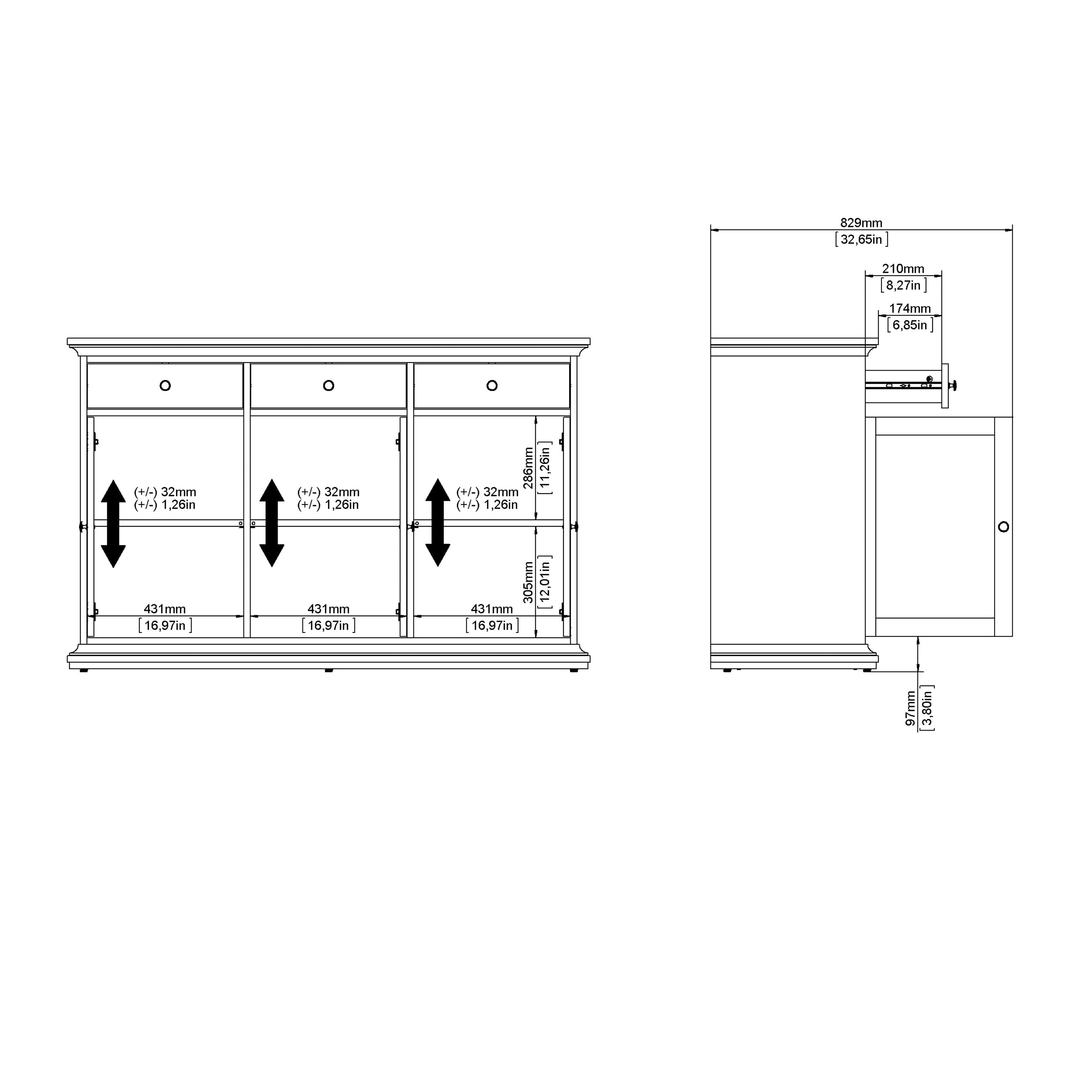 Paris Sideboard with 3 doors and 3 drawers in Matt Grey – FTG, view 13