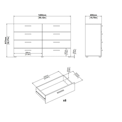 Pepe Wide Chest of 8 Drawers (4+4) in White – FTG, view 11
