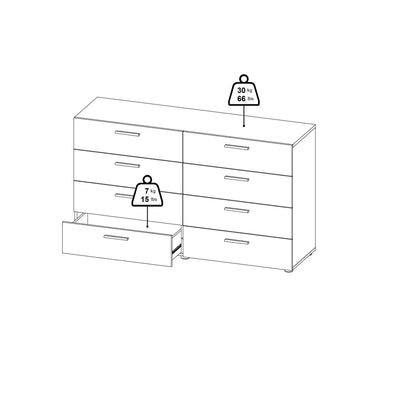 Pepe Wide Chest of 8 Drawers (4+4) in White – FTG, view 13