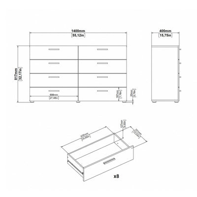 Pepe Wide Chest of 8 Drawers in Black – FTG, view 11