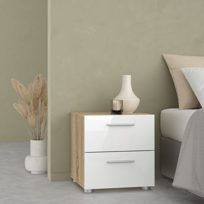 Pepe Bedside 2 Drawers in Oak structure/White High Gloss – FTG, view 5