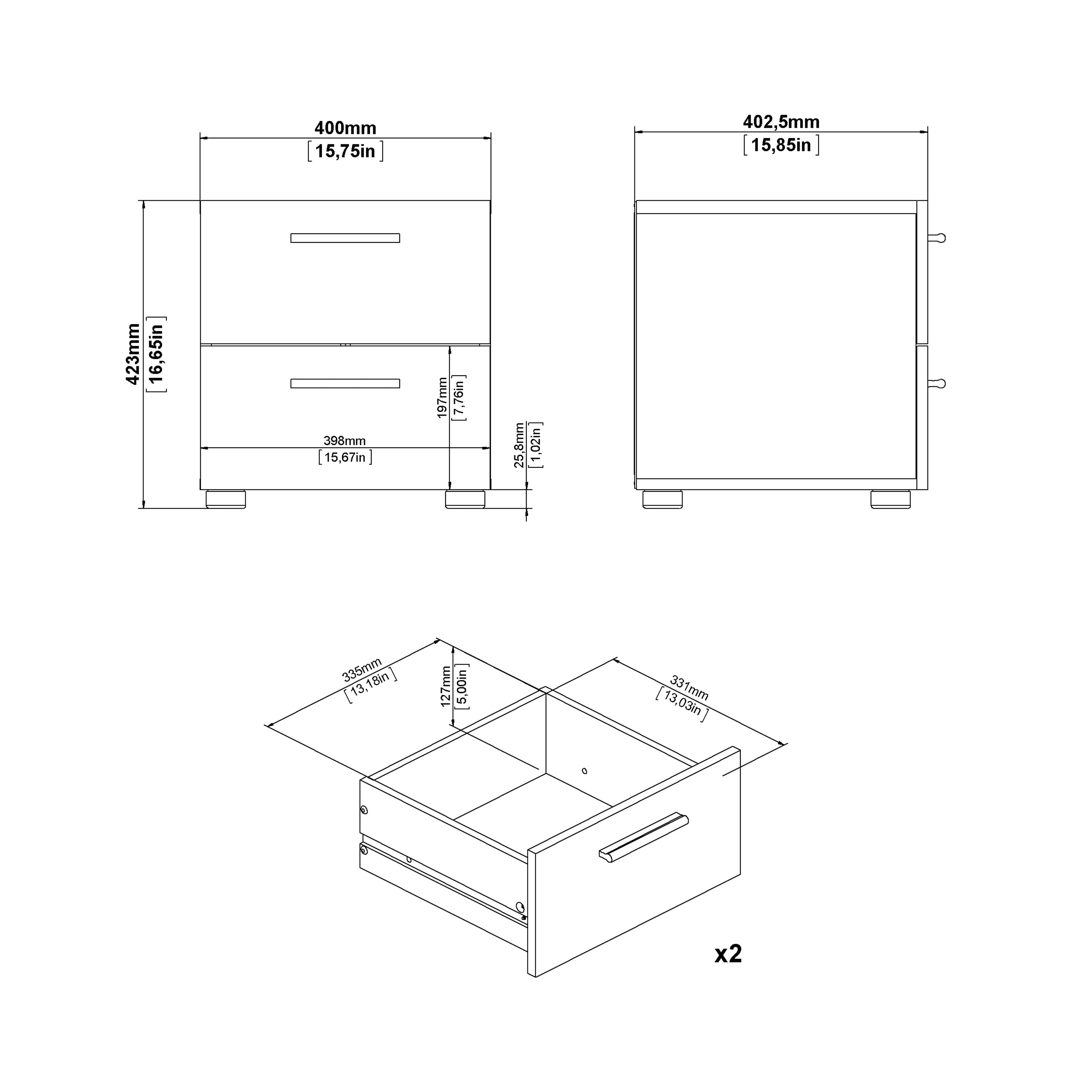 Pepe Bedside 2 Drawers in Oak structure/White High Gloss – FTG, view 8