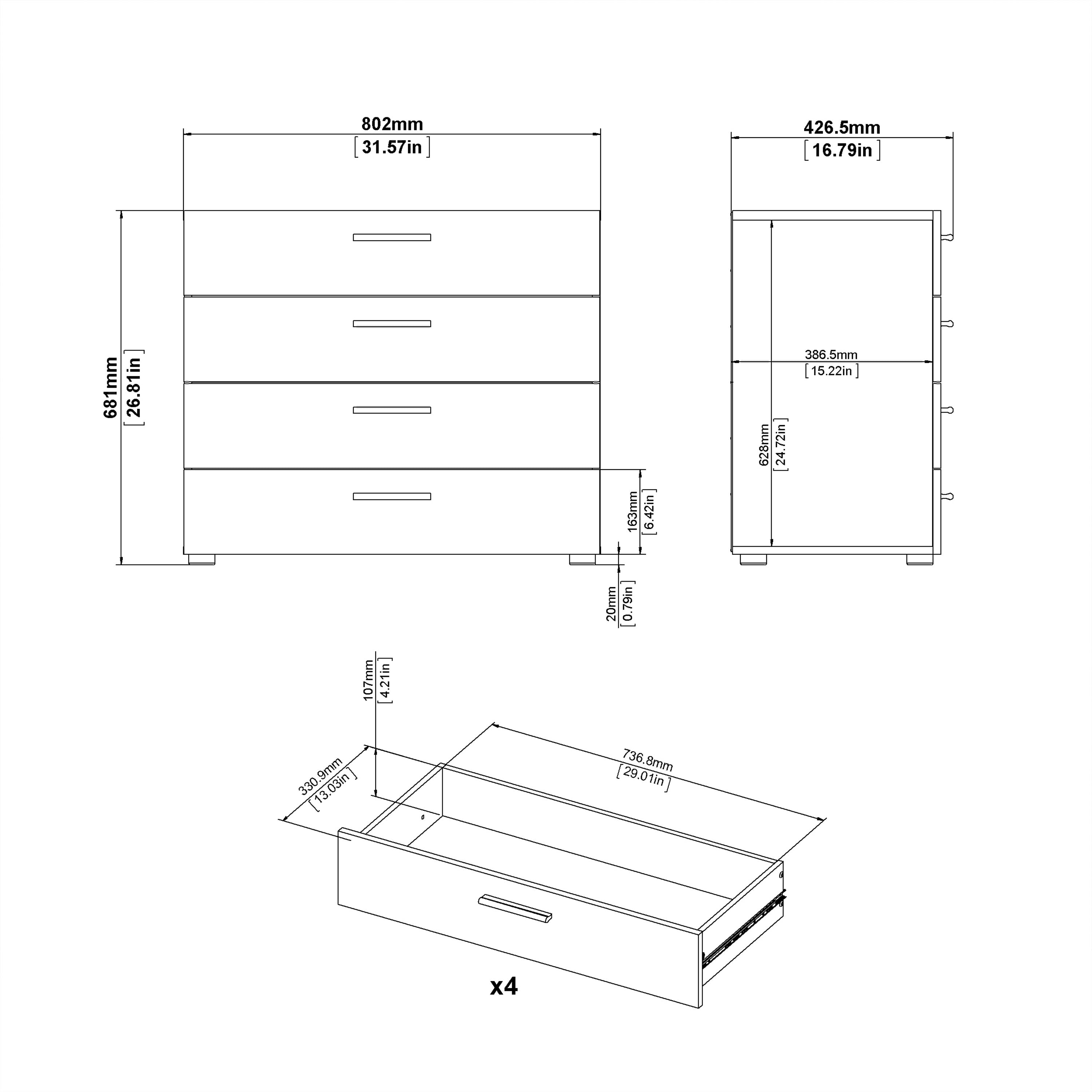 Pepe Chest of 4 Drawers in Oak with White High Gloss – FTG, view 10