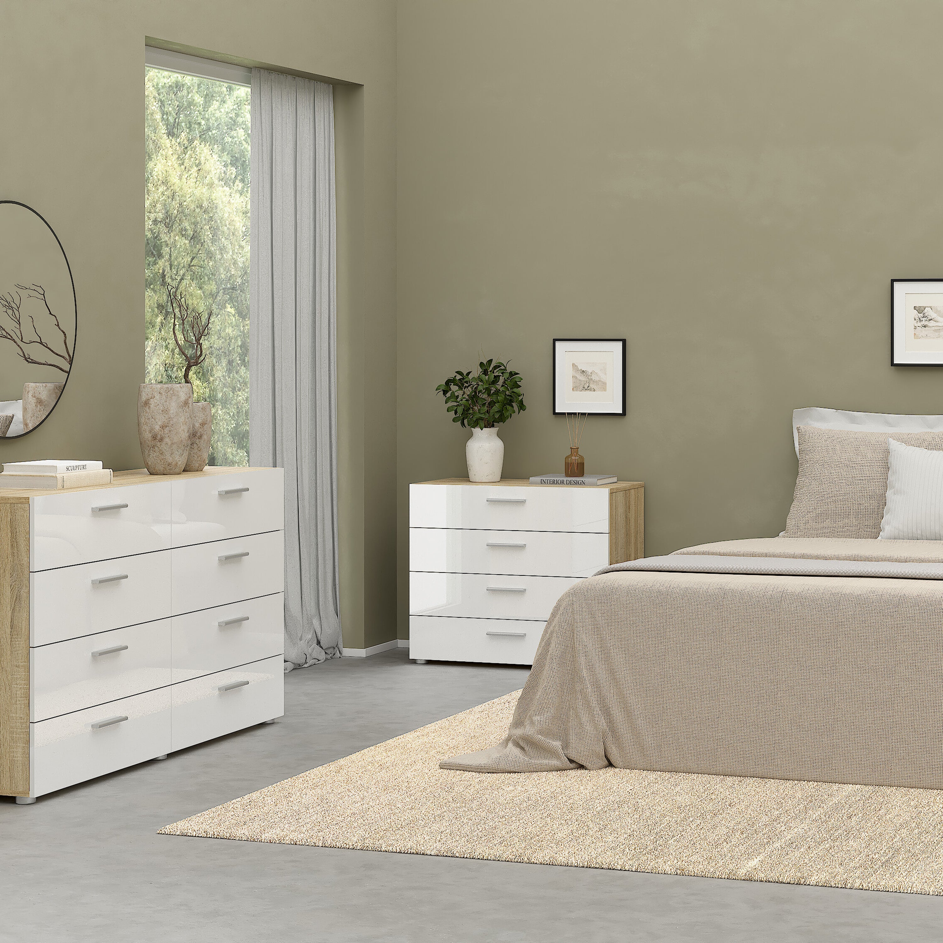 Pepe Chest of 4 Drawers in Oak with White High Gloss – FTG, view 5