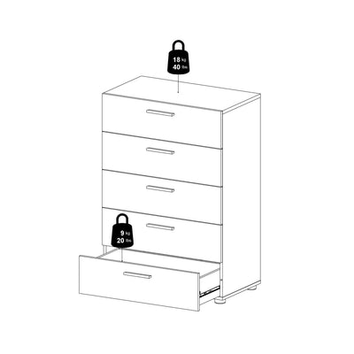 Pepe Chest of 5 Drawers in Oak with White High Gloss – FTG, view 10