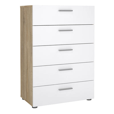 Pepe Chest of 5 Drawers in Oak with White High Gloss – FTG