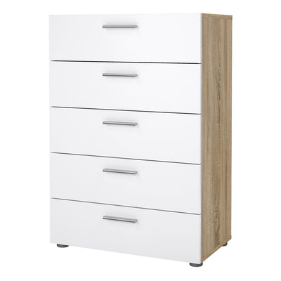Pepe Chest of 5 Drawers in Oak with White High Gloss – FTG, view 3