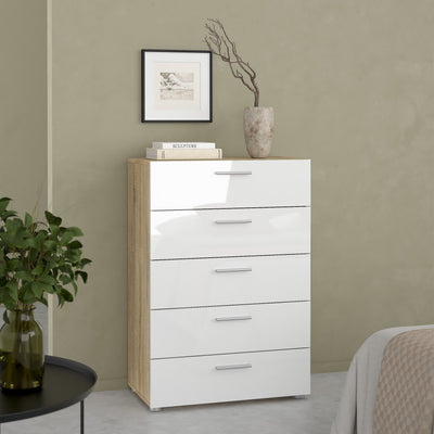 Pepe Chest of 5 Drawers in Oak with White High Gloss – FTG, view 5