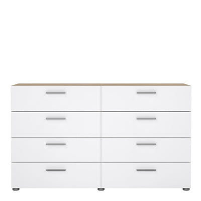Pepe Wide Chest of 8 Drawers (4+4) in Oak structure/White High Gloss – FTG, view 2