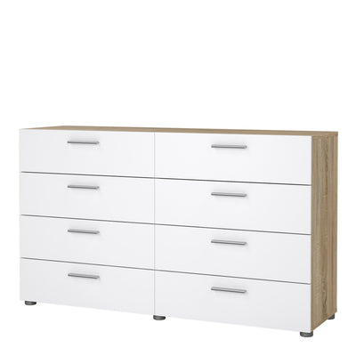 Pepe Wide Chest of 8 Drawers (4+4) in Oak structure/White High Gloss – FTG, view 3