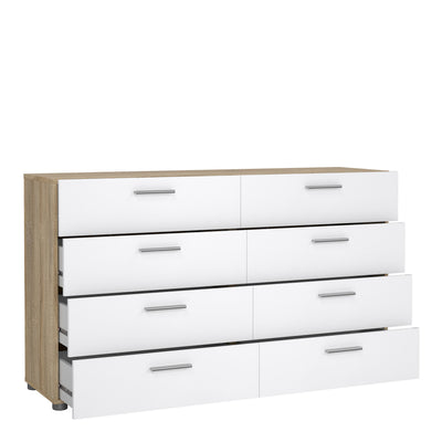 Pepe Wide Chest of 8 Drawers (4+4) in Oak structure/White High Gloss – FTG, view 4