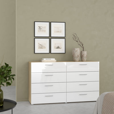 Pepe Wide Chest of 8 Drawers (4+4) in Oak structure/White High Gloss – FTG, view 5