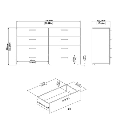 Pepe Wide Chest of 8 Drawers (4+4) in Oak structure/White High Gloss – FTG, view 8