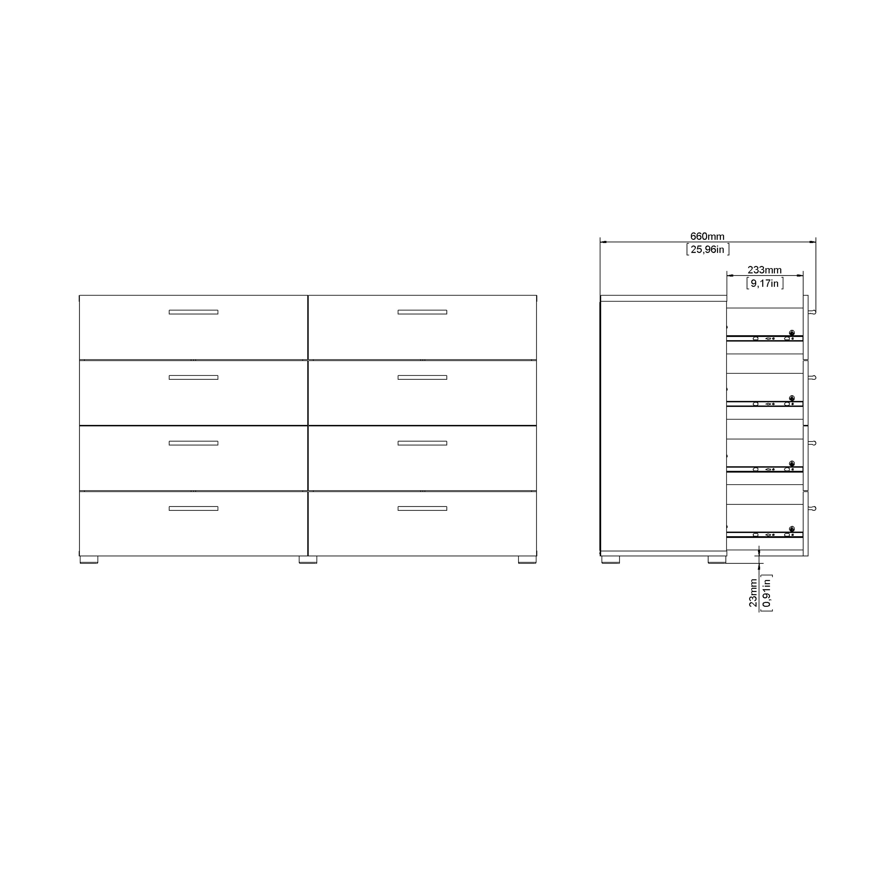 Pepe Wide Chest of 8 Drawers (4+4) in Oak structure/White High Gloss – FTG, view 9