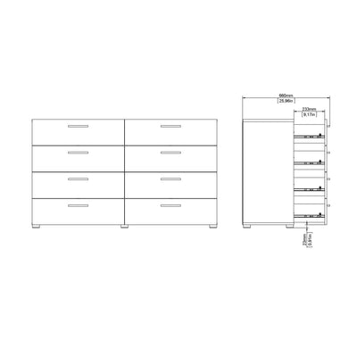Pepe Wide Chest of 8 Drawers (4+4) in Oak structure/White High Gloss – FTG, view 9